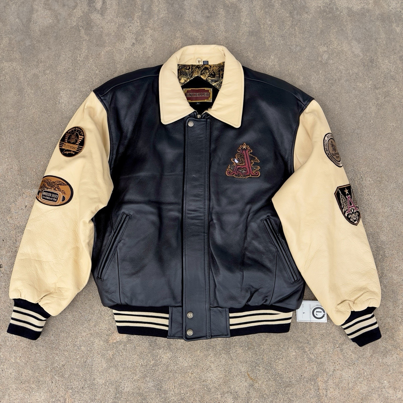 Vtg Excelled Anheuser Busch Budweiser Leather Bomber Jacket Embroidered Men's L
